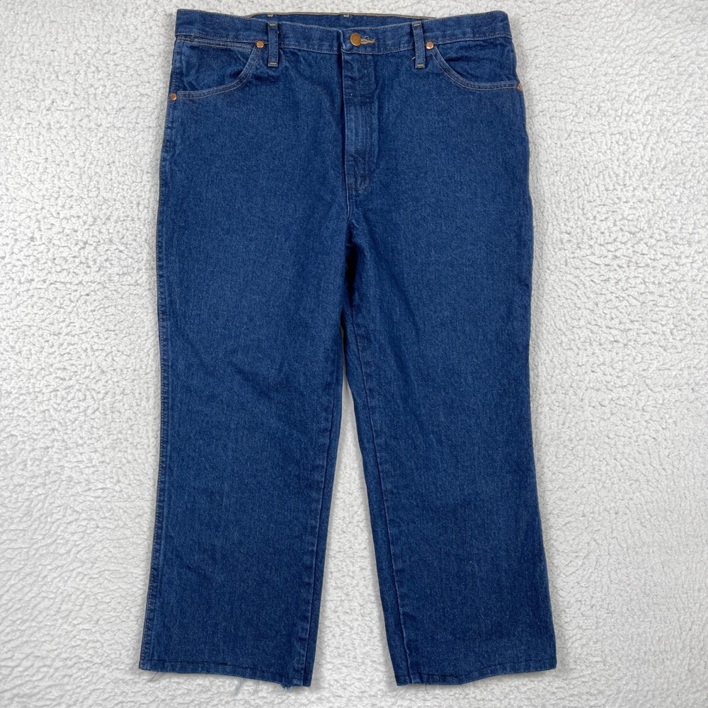 Wrangler Jeans Mens 38x32 (Fit 36x23) Blue Cowboy Cut Raw Hem Western Workwear